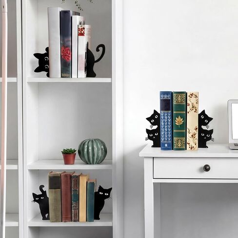 فلوتسان 6 قطع من مساند الدفات المعدنية للقطط السوداء، مساند للقطط اللطيفة للأرفف، رف الكتب المزخرف، مكتب المنزل، متجر الكتب، ديكور رف الكتب، هدية لمحبي القراءة in Kuwait