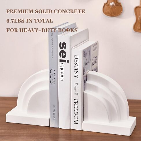 Concrete Bookends for Heavy Books - Heavy Duty 2-Piece Set for Shelves, Decorative Book Ends for Home Office Library, Non-Slip Base in Saudi Arabia