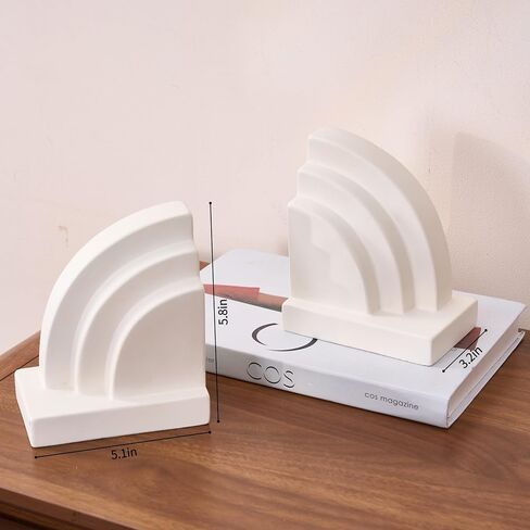 Concrete Bookends for Heavy Books - Heavy Duty 2-Piece Set for Shelves, Decorative Book Ends for Home Office Library, Non-Slip Base in Saudi Arabia