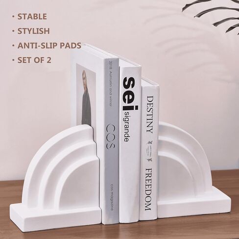 Concrete Bookends for Heavy Books - Heavy Duty 2-Piece Set for Shelves, Decorative Book Ends for Home Office Library, Non-Slip Base in Saudi Arabia