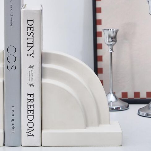 Concrete Bookends for Heavy Books - Heavy Duty 2-Piece Set for Shelves, Decorative Book Ends for Home Office Library, Non-Slip Base in Saudi Arabia