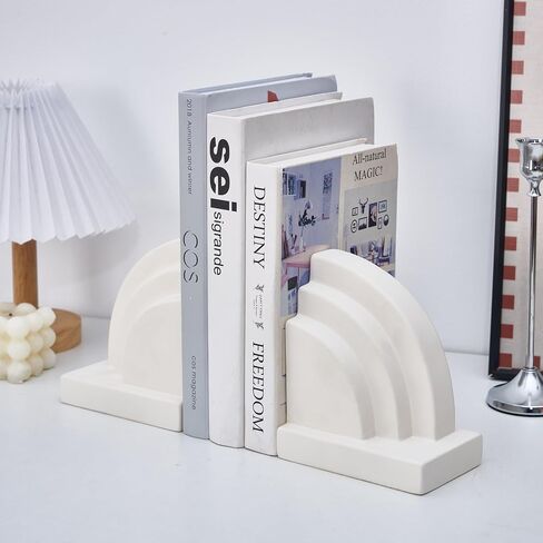 Concrete Bookends for Heavy Books - Heavy Duty 2-Piece Set for Shelves, Decorative Book Ends for Home Office Library, Non-Slip Base in Saudi Arabia