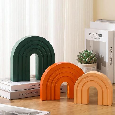 Set of 3 Boho Shelf Decoration Wooden Arch Decor Wood Rainbow Arch Mantel Book Ends for Table Living Room Office Nursery Home Aesthetic Decorations in Kuwait