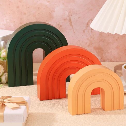 Set of 3 Boho Shelf Decoration Wooden Arch Decor Wood Rainbow Arch Mantel Book Ends for Table Living Room Office Nursery Home Aesthetic Decorations in Kuwait