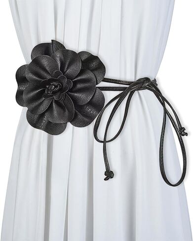 WENLOOY Women Boho PU Leather Big Flower Waist Belt Dresses Tie Bow Waist Band in Saudi Arabia