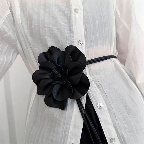 WENLOOY Women Boho PU Leather Big Flower Waist Belt Dresses Tie Bow Waist Band in Saudi Arabia
