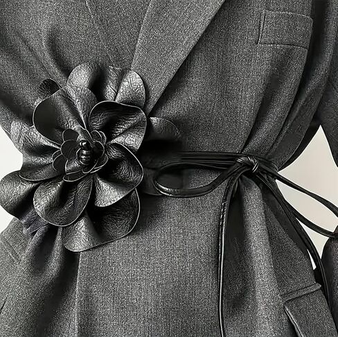 WENLOOY Women Boho PU Leather Big Flower Waist Belt Dresses Tie Bow Waist Band in Saudi Arabia