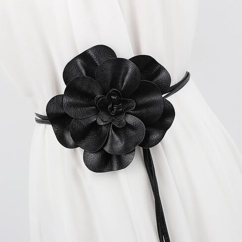 WENLOOY Women Boho PU Leather Big Flower Waist Belt Dresses Tie Bow Waist Band in Saudi Arabia