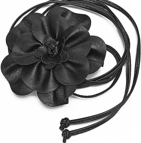 WENLOOY Women Boho PU Leather Big Flower Waist Belt Dresses Tie Bow Waist Band in Saudi Arabia