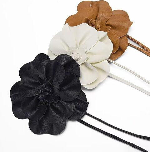 WENLOOY Women Boho PU Leather Big Flower Waist Belt Dresses Tie Bow Waist Band in Saudi Arabia