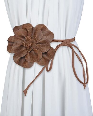 WENLOOY Women Boho PU Leather Big Flower Waist Belt Dresses Tie Bow Waist Band in Saudi Arabia