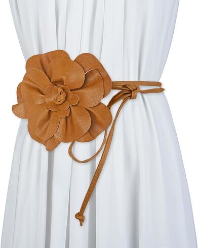 WENLOOY Women Boho PU Leather Big Flower Waist Belt Dresses Tie Bow Waist Band in Saudi Arabia