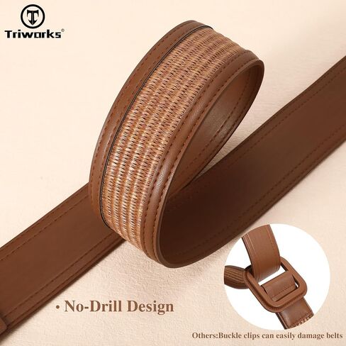 TRIWORKS Straw Woven Belts for Women Wide Waist Leather Boho Briaded Belt No‑Hole Adjustable for Dresses in Saudi Arabia