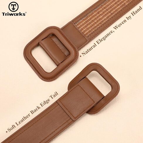TRIWORKS Straw Woven Belts for Women Wide Waist Leather Boho Briaded Belt No‑Hole Adjustable for Dresses in Saudi Arabia