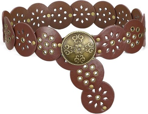 SANSTHS Vintage Disc Western Belts for Women, Wide Boho Concho Country Cowgirl Belts for Dress Jeans in Kuwait