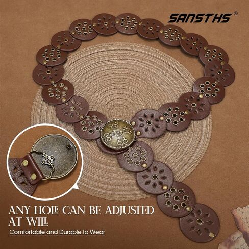 SANSTHS Vintage Disc Western Belts for Women, Wide Boho Concho Country Cowgirl Belts for Dress Jeans in Kuwait