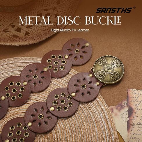 SANSTHS Vintage Disc Western Belts for Women, Wide Boho Concho Country Cowgirl Belts for Dress Jeans in Kuwait