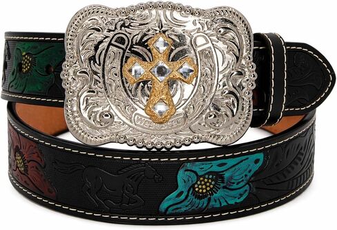 Western Belt for Women - Vintage Embossed Leather Cowgirl Belt with Engraved Buckle, Country Style in Saudi Arabia