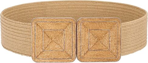 JASGOOD Straw Woven Elastic Belts for Women,Rattan Wide Stretchy belt for Dress and Boho Wear Ladies Raffia Braided Belt in Kuwait