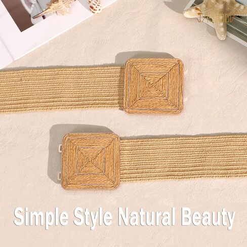 JASGOOD Straw Woven Elastic Belts for Women,Rattan Wide Stretchy belt for Dress and Boho Wear Ladies Raffia Braided Belt in Kuwait