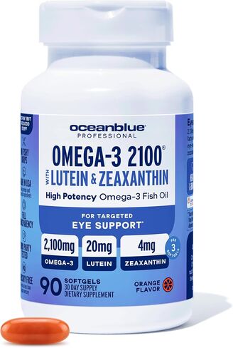 Oceanblue Omega-3 2100 with Lutein & Zeaxanthin - Triple Strength EPA DHA Omega 3 Supplement - Fish Oil for Eye, Brain & Heart Health - Orange Flavor, 90 Softgels (30 Servings) in Saudi Arabia