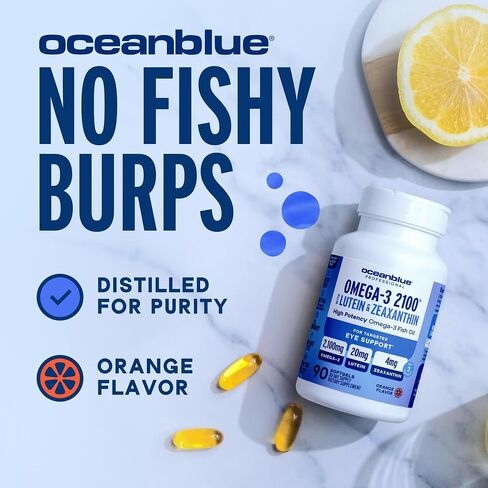 Oceanblue Omega-3 2100 with Lutein & Zeaxanthin - Triple Strength EPA DHA Omega 3 Supplement - Fish Oil for Eye, Brain & Heart Health - Orange Flavor, 90 Softgels (30 Servings) in Saudi Arabia