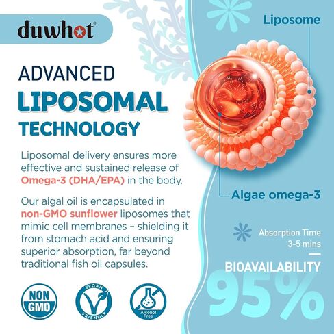 Liposomal Algae Omega 3 Liquid Drops, Vegan EPA DHA Supplement for Kids & Women, with Choline, Phosphatidylserine, Astaxanthin, Lutein & Zeaxanthin, Vitamins, Heart, Brain & Eye Health, 2 Fl Oz in Saudi Arabia
