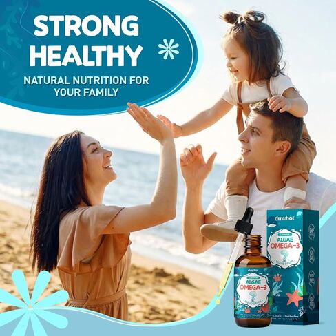 Liposomal Algae Omega 3 Liquid Drops, Vegan EPA DHA Supplement for Kids & Women, with Choline, Phosphatidylserine, Astaxanthin, Lutein & Zeaxanthin, Vitamins, Heart, Brain & Eye Health, 2 Fl Oz in Saudi Arabia