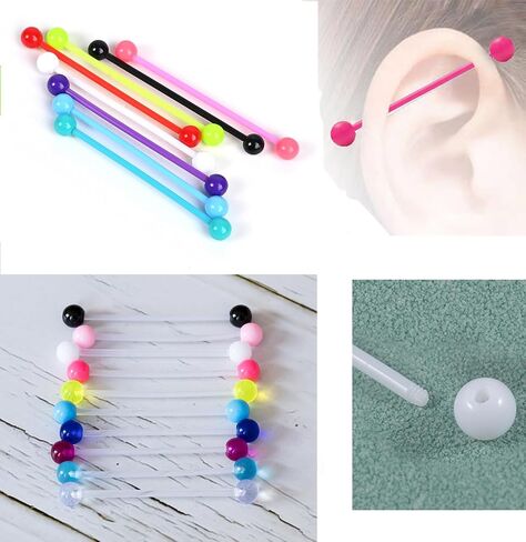 48Pcs Plastic Industrial Piercing Jewelry 14G Industrial Bar Piercing Acrylic Glow in the Dark Industrial Earrings for Women Men Piercing Bar 38mm in Saudi Arabia