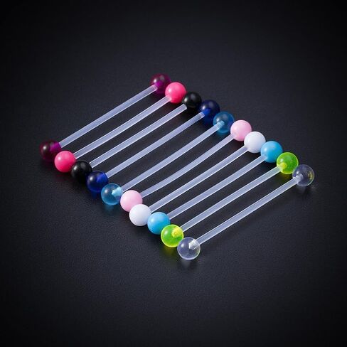 48Pcs Plastic Industrial Piercing Jewelry 14G Industrial Bar Piercing Acrylic Glow in the Dark Industrial Earrings for Women Men Piercing Bar 38mm in Saudi Arabia