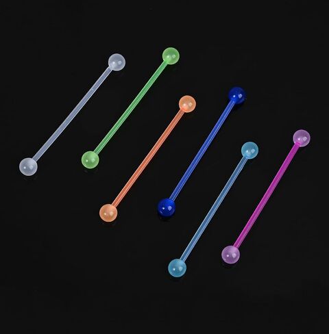 48Pcs Plastic Industrial Piercing Jewelry 14G Industrial Bar Piercing Acrylic Glow in the Dark Industrial Earrings for Women Men Piercing Bar 38mm in Saudi Arabia