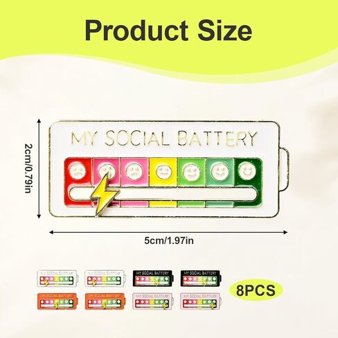 8pcs Social Battery Pin,My Social Battery Slider Pin,Mood,Sturdy Alloy,For Clothing Decoration Backpacks Bags Hats Gifts in Saudi Arabia