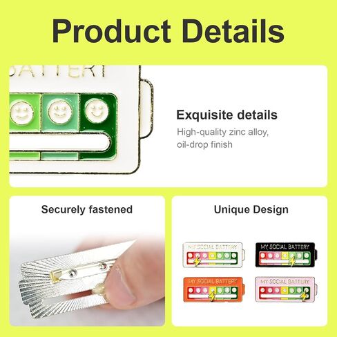8pcs Social Battery Pin,My Social Battery Slider Pin,Mood,Sturdy Alloy,For Clothing Decoration Backpacks Bags Hats Gifts in Saudi Arabia