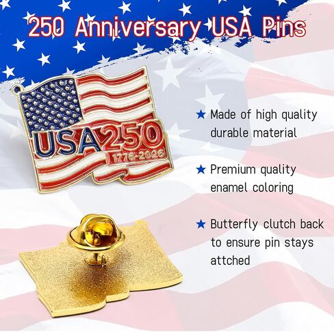 250th Anniversary lapel Pins, America Flag Pins Bulk, Patriot Accessories 250 Years Of Freedom 1776-2026 for Patriot's Day Independence Day in Saudi Arabia