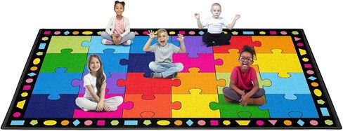 Booooom Jackson Classroom Rug Elementary Puzzle, 9'x12' Large Classroom Carpet Preschool Seating Rugs for School, Preschool Rug with Non-Slip Backing, 24 Seats, 0.2" Thick in Kuwait