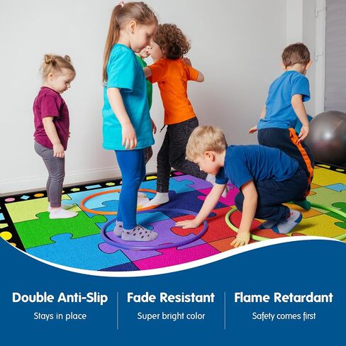 Booooom Jackson Classroom Rug Elementary Puzzle, 9'x12' Large Classroom Carpet Preschool Seating Rugs for School, Preschool Rug with Non-Slip Backing, 24 Seats, 0.2" Thick in Kuwait