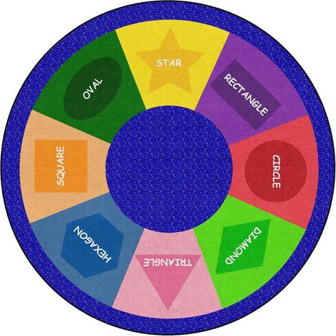 Flagship Carpets Shape Sorter Classroom Educational Area Rug for Kids and Teachers, Durable Quality for Schools, Preschool, Daycare, Learning Centers, and Home, 6' Round - Blue in Kuwait