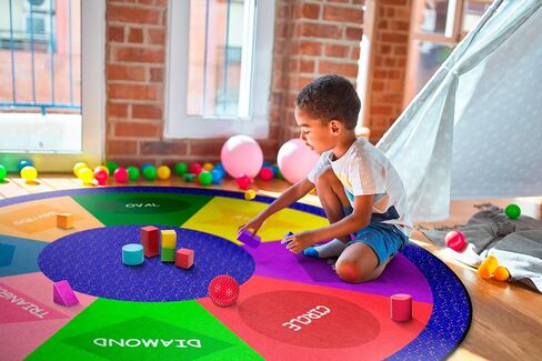 Flagship Carpets Shape Sorter Classroom Educational Area Rug for Kids and Teachers, Durable Quality for Schools, Preschool, Daycare, Learning Centers, and Home, 6' Round - Blue in Kuwait