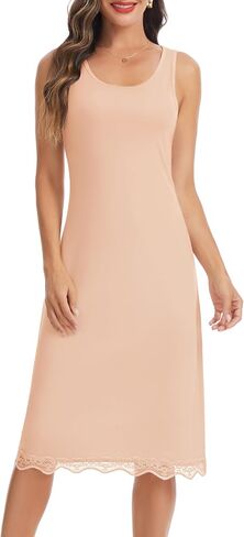 Lovasy Long Slip Dress for Women Lace Wide Straps Full Slips Tank Top Modal Soft Under Dresses Nightgown S-3XL in Saudi Arabia