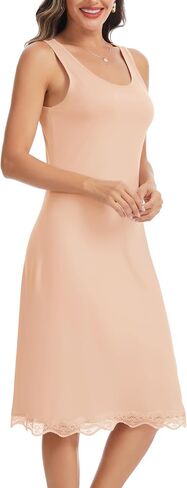 Lovasy Long Slip Dress for Women Lace Wide Straps Full Slips Tank Top Modal Soft Under Dresses Nightgown S-3XL in Saudi Arabia