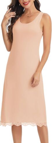 Lovasy Long Slip Dress for Women Lace Wide Straps Full Slips Tank Top Modal Soft Under Dresses Nightgown S-3XL in Saudi Arabia