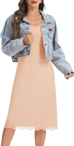 Lovasy Long Slip Dress for Women Lace Wide Straps Full Slips Tank Top Modal Soft Under Dresses Nightgown S-3XL in Saudi Arabia