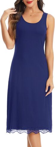 Lovasy Long Slip Dress for Women Lace Wide Straps Full Slips Tank Top Modal Soft Under Dresses Nightgown S-3XL in Saudi Arabia