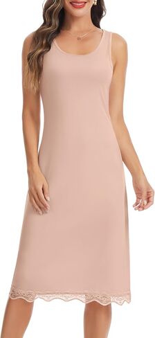 Lovasy Long Slip Dress for Women Lace Wide Straps Full Slips Tank Top Modal Soft Under Dresses Nightgown S-3XL in Saudi Arabia