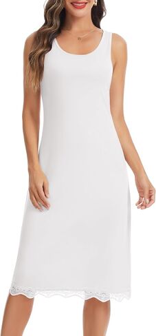Lovasy Long Slip Dress for Women Lace Wide Straps Full Slips Tank Top Modal Soft Under Dresses Nightgown S-3XL in Saudi Arabia