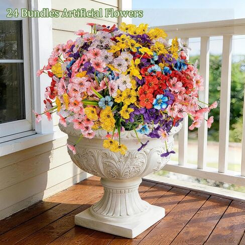 PADONISE 24 Bundles Artificial Flowers UV Resistant, Fake Silk Flowers Bulk for Outdoor Indoor Decor, Realistic Plastic Stems for Hanging Plants Garden Porch Window Box Vase Bouquet Farmhouse in Saudi Arabia