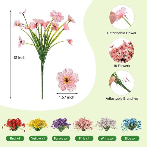 PADONISE 24 Bundles Artificial Flowers UV Resistant, Fake Silk Flowers Bulk for Outdoor Indoor Decor, Realistic Plastic Stems for Hanging Plants Garden Porch Window Box Vase Bouquet Farmhouse in Saudi Arabia