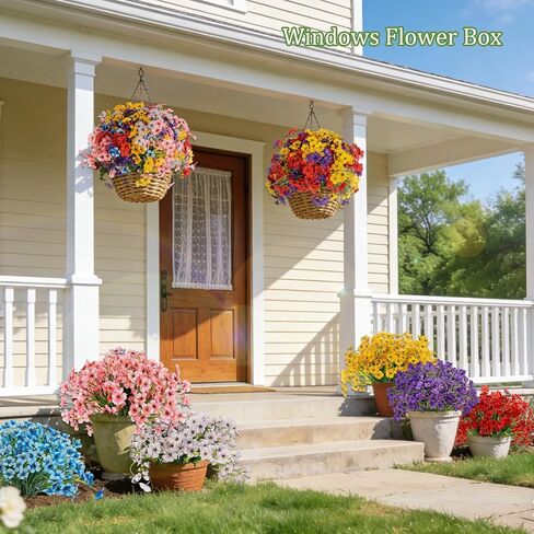 PADONISE 24 Bundles Artificial Flowers UV Resistant, Fake Silk Flowers Bulk for Outdoor Indoor Decor, Realistic Plastic Stems for Hanging Plants Garden Porch Window Box Vase Bouquet Farmhouse in Saudi Arabia