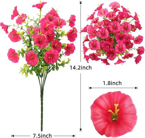 Artificial Flowers for Outdoors, Fake Flowers, UV Resistant Artificial Outdoor Flowers, 12 Bundles Silk Colorful Morning Glory with Eucalyptus Faux Flowers for Outdoor Planters for Porch Patio Garden in Saudi Arabia