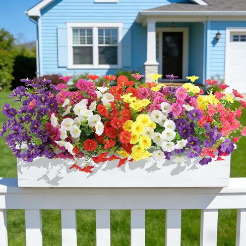 Artificial Flowers for Outdoors, Fake Flowers, UV Resistant Artificial Outdoor Flowers, 12 Bundles Silk Colorful Morning Glory with Eucalyptus Faux Flowers for Outdoor Planters for Porch Patio Garden in Saudi Arabia